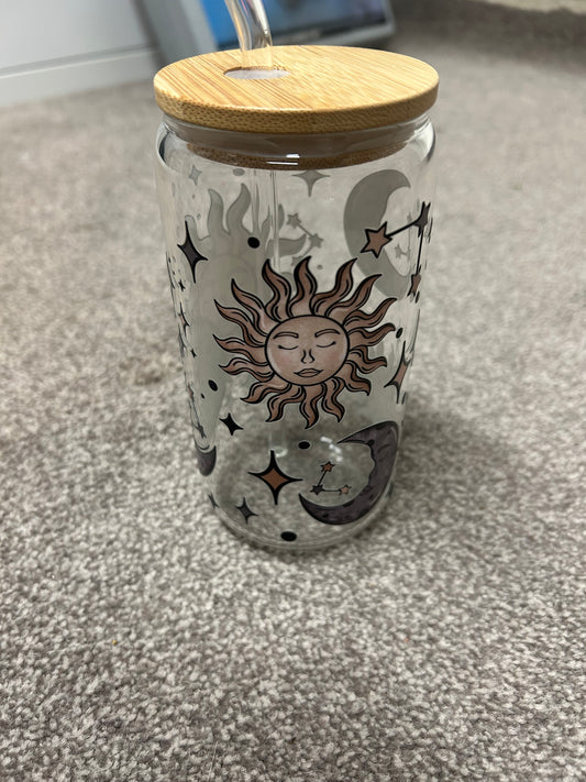 sun and moon designed drinking glass