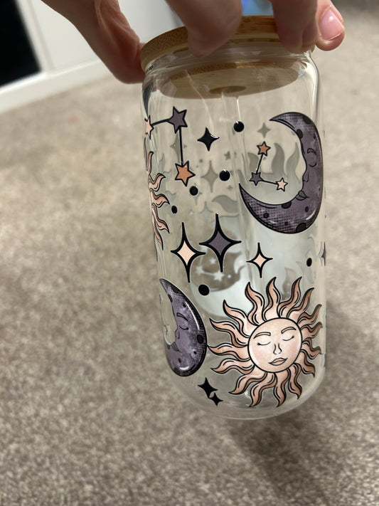 sun and moon designed drinking glass